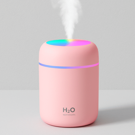 H2O Colorful Cool Mist Mini Humidifier with USB, LED Night Light & 2 Mist Modes – Ideal for Car, Office & Home
